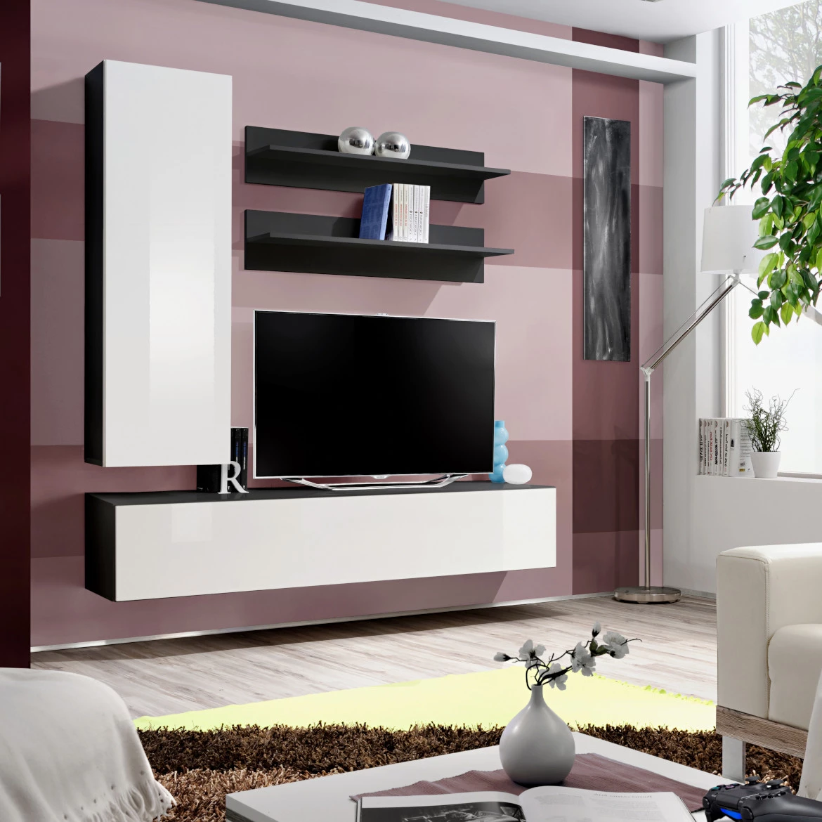 Vitrina Fly 1 vrata 40x29x126 bela/crna