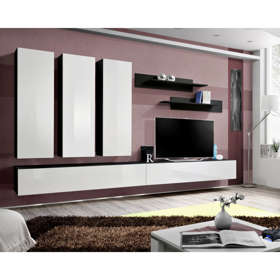 Vitrina Fly 1 vrata 40x29x126 bela/crna