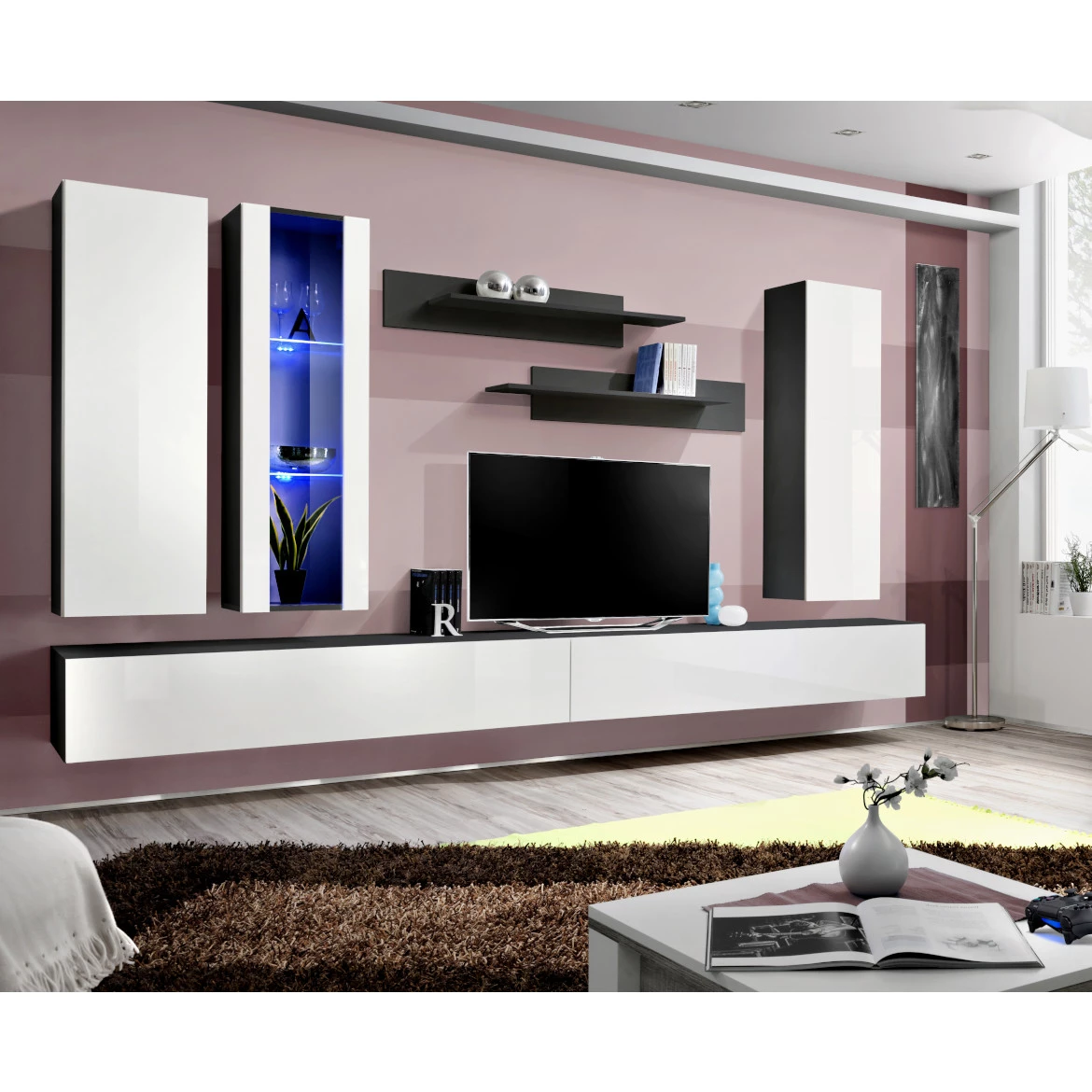 Vitrina Fly 1 vrata 40x29x126 bela/crna