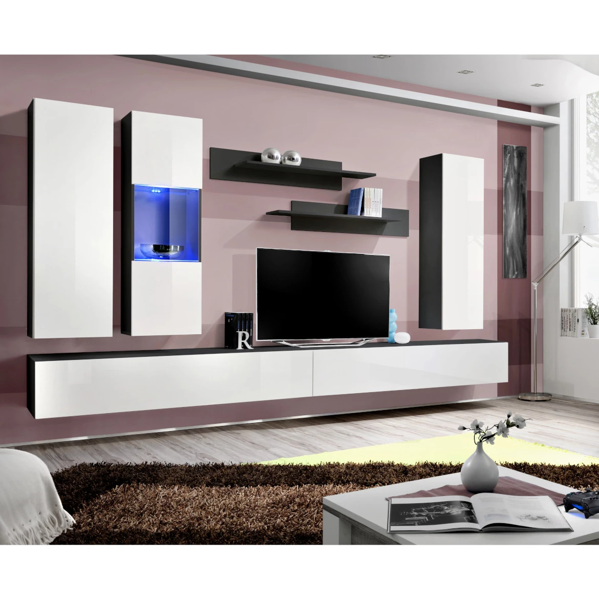 Vitrina Fly 1 vrata 40x29x126 bela/crna