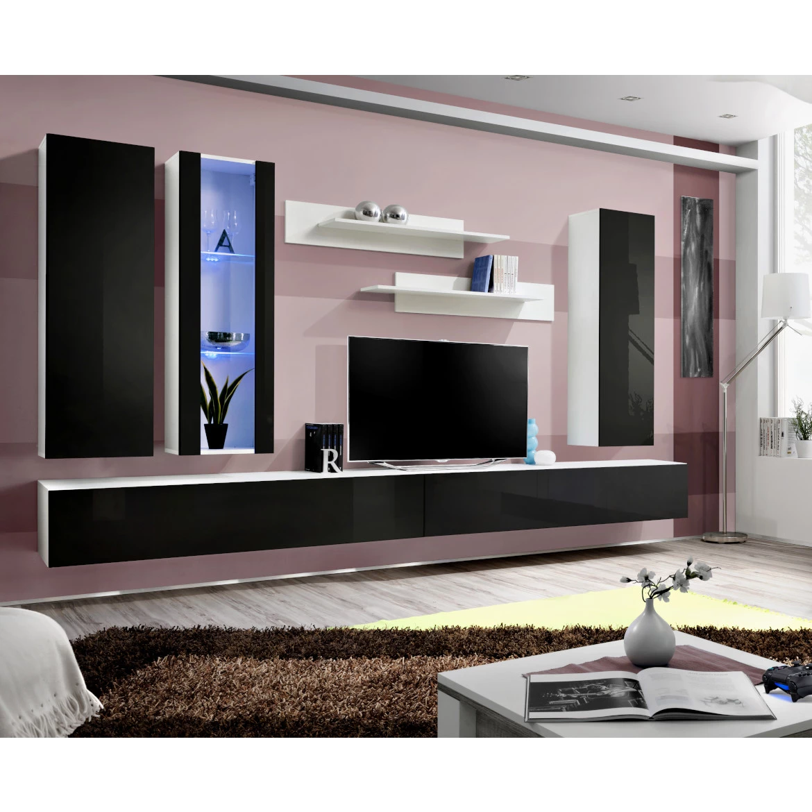 Vitrina Fly 1 vrata 40x29x126 crna/bela