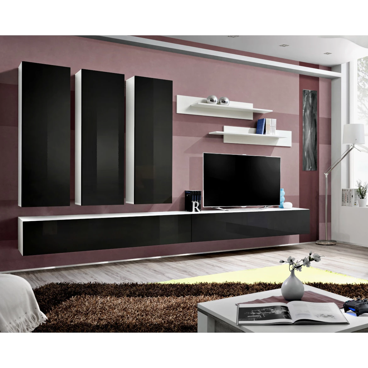 Vitrina Fly 1 vrata 40x29x126 crna/bela