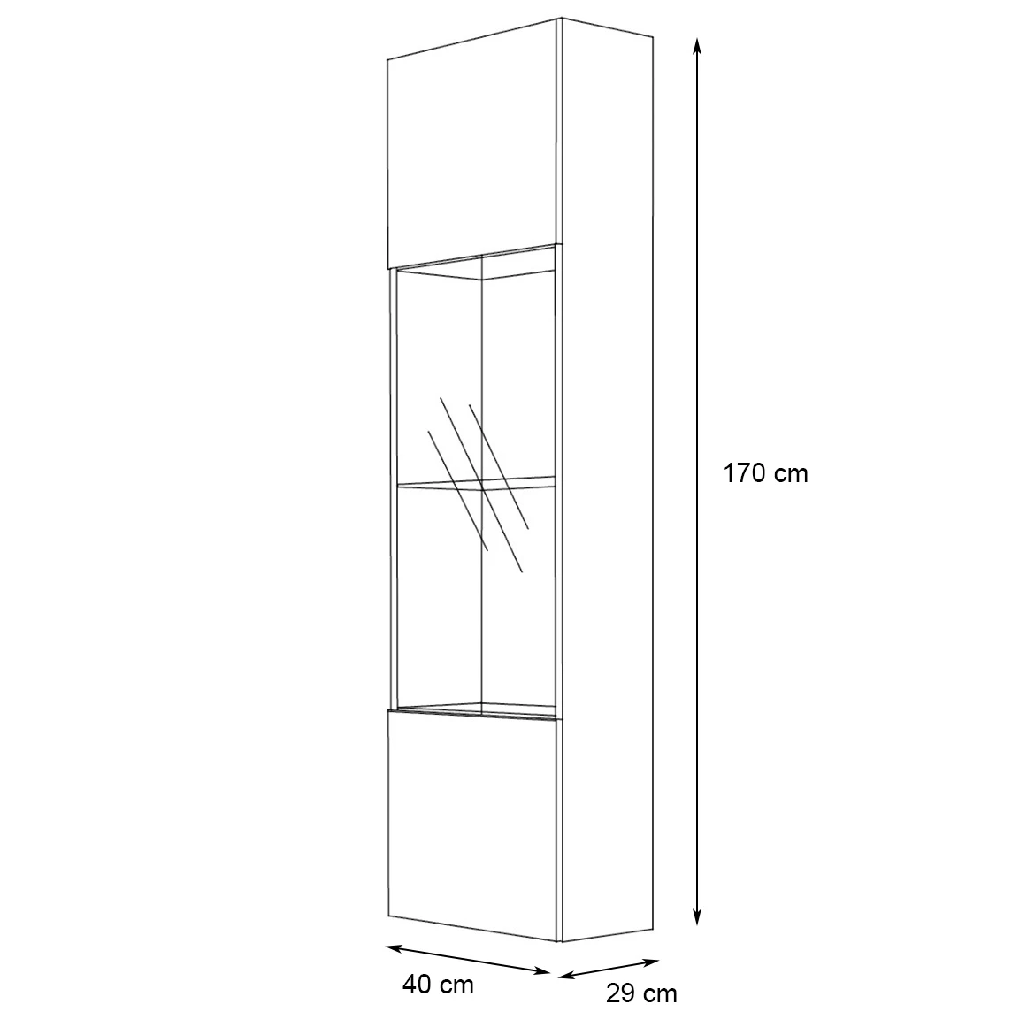 Vitrina Fly 1 vrata 40x29x170 bela/crna