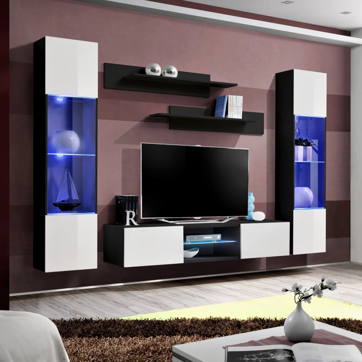 Vitrina Fly 1 vrata 40x29x170 bela/crna