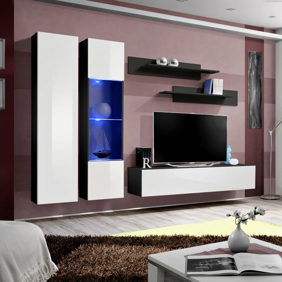 Vitrina Fly 1 vrata 40x29x170 bela/crna