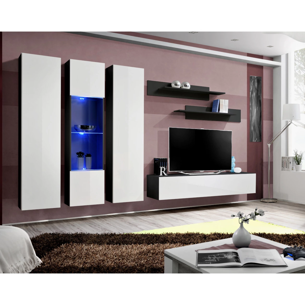 Vitrina Fly 1 vrata 40x29x170 bela/crna