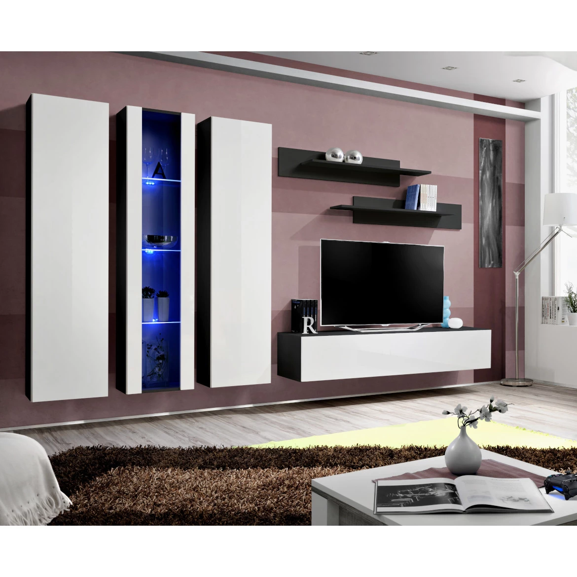 Vitrina Fly 1 vrata 40x29x170 bela/crna