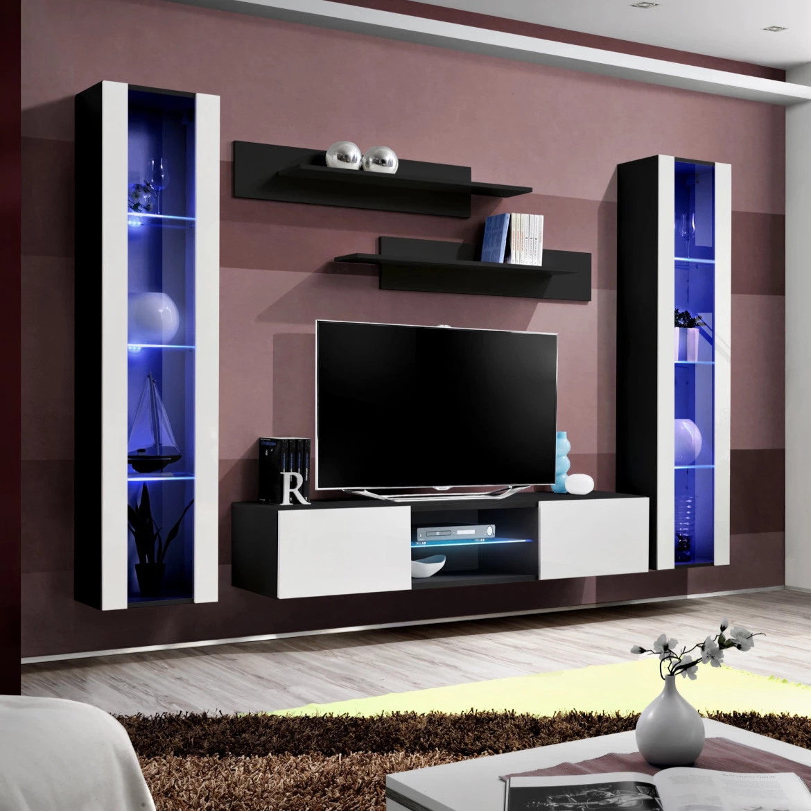 Vitrina Fly 1 vrata 40x29x170 bela/crna