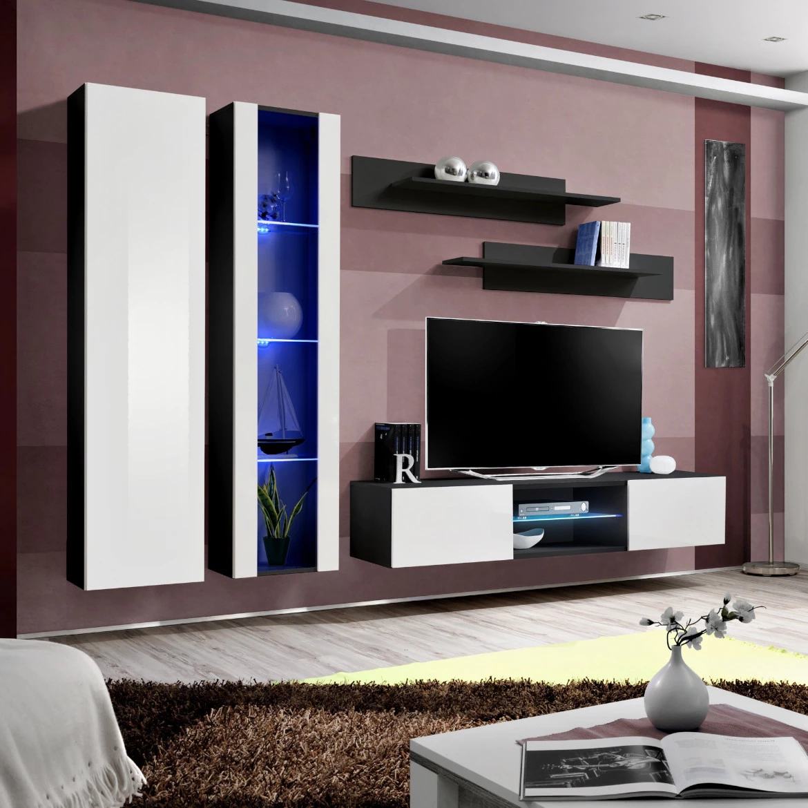 Vitrina Fly 1 vrata 40x29x170 bela/crna