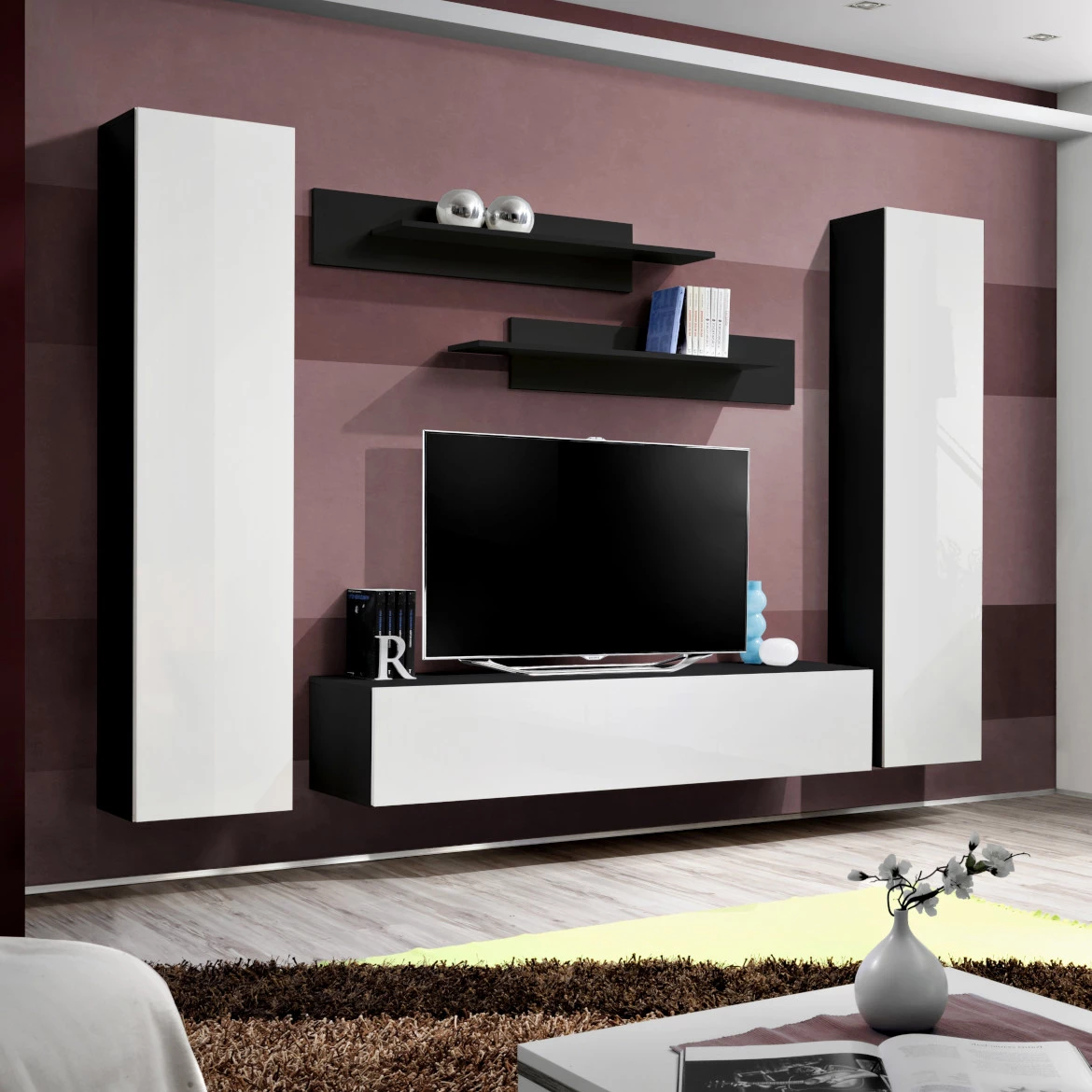 Vitrina Fly 1 vrata 40x29x170 bela/crna