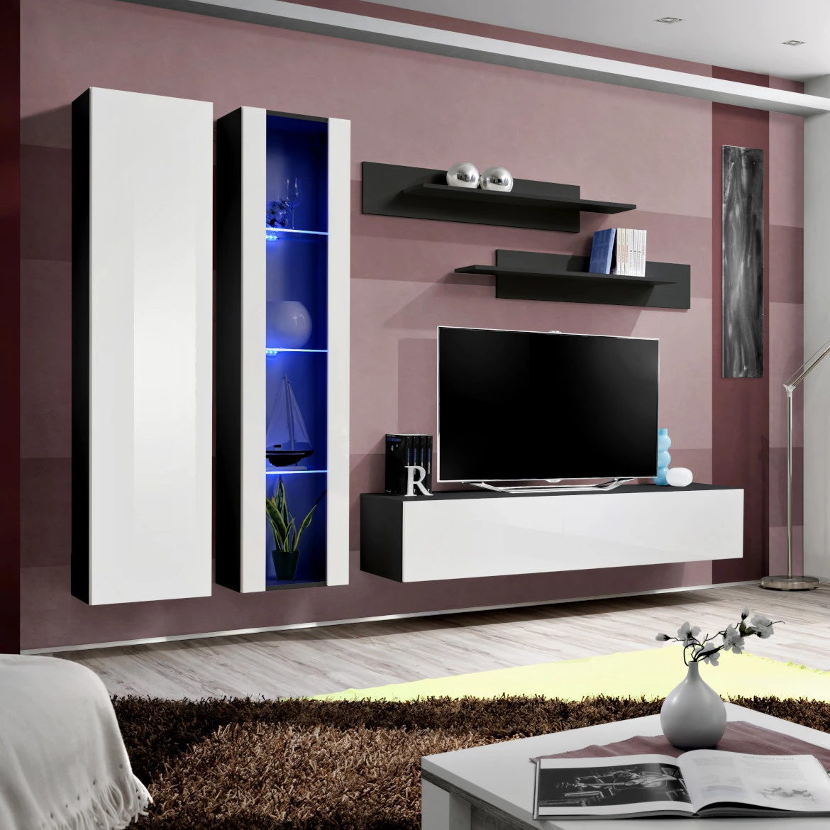 Vitrina Fly 1 vrata 40x29x170 bela/crna