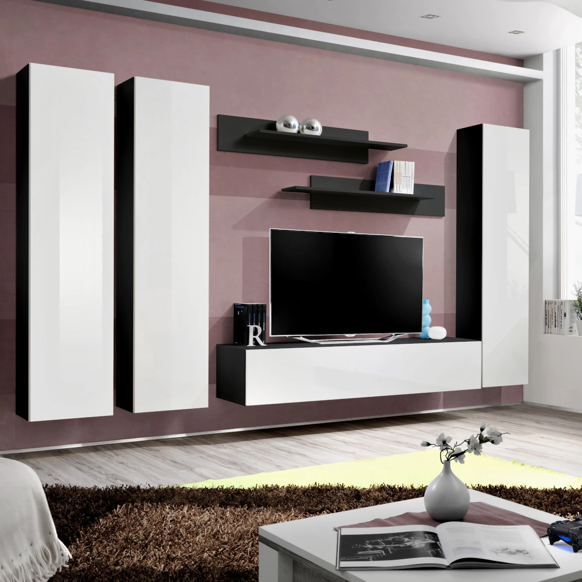 Vitrina Fly 1 vrata 40x29x170 bela/crna