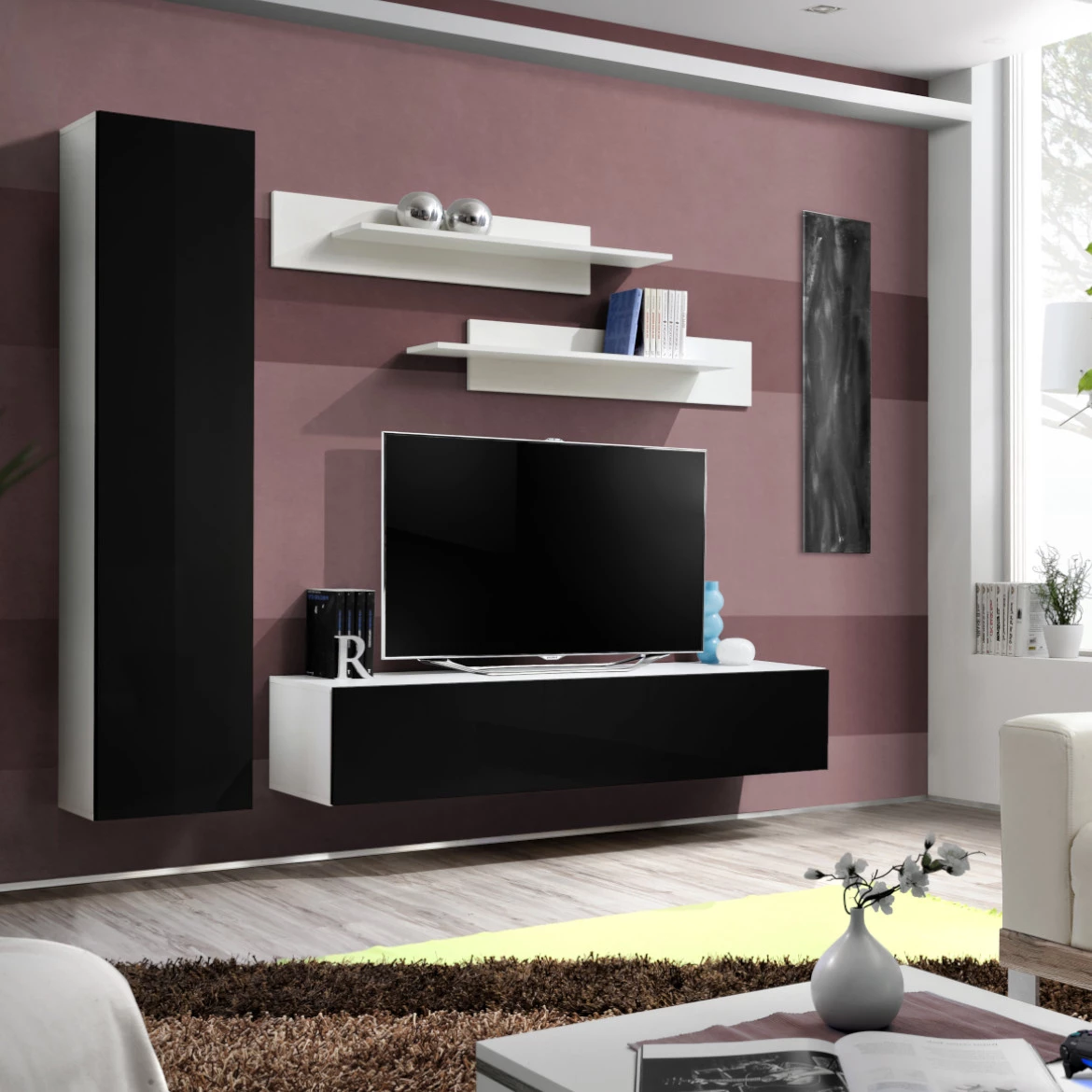 Vitrina Fly 1 vrata 40x29x170 crna/bela