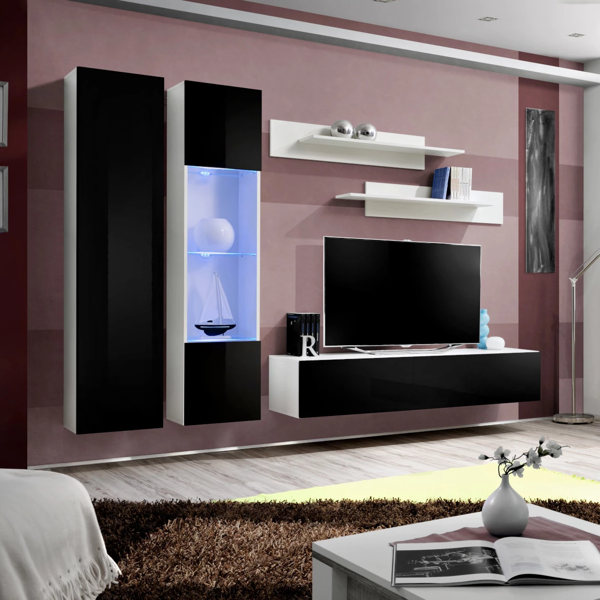 Vitrina Fly 1 vrata 40x29x170 crna/bela