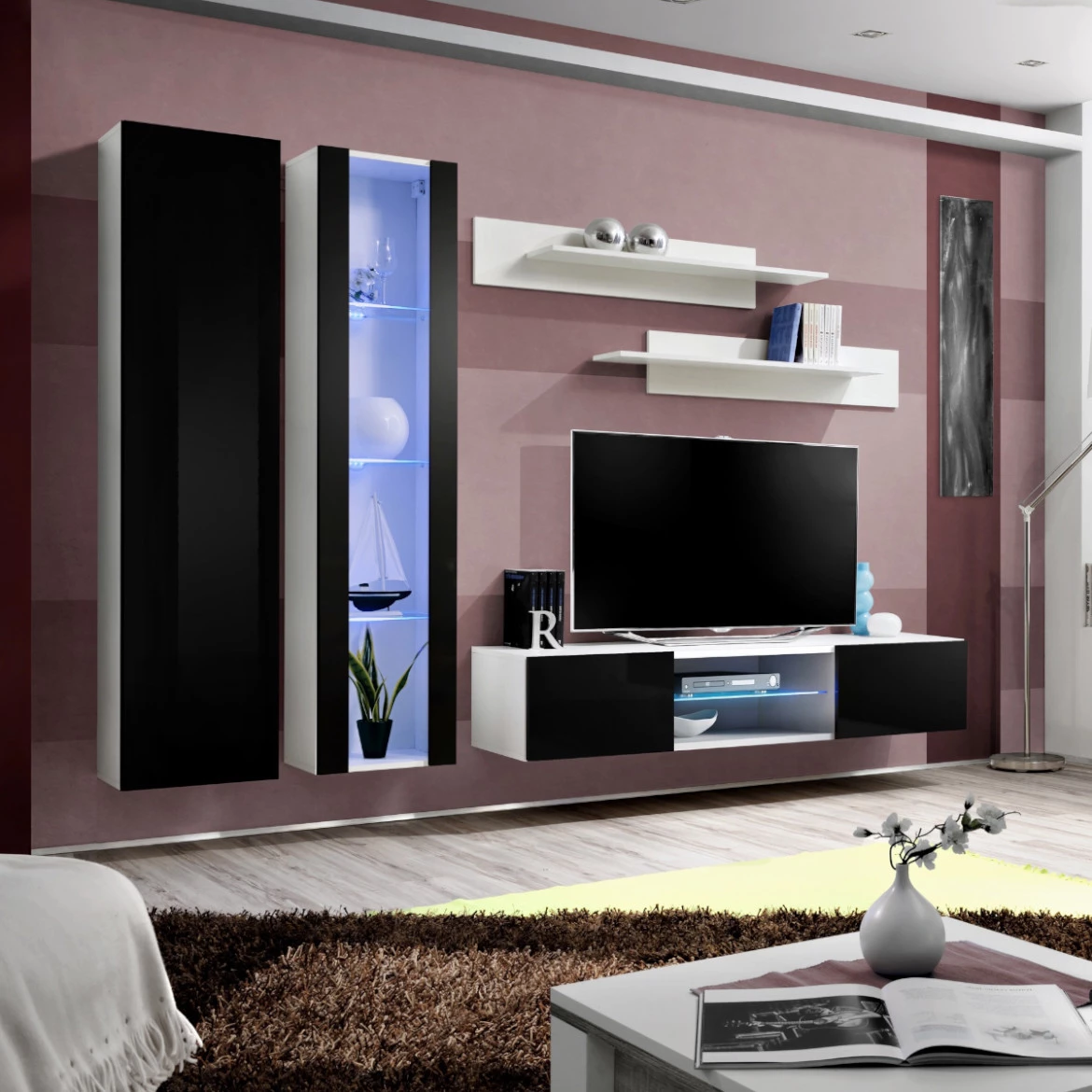 Vitrina Fly 1 vrata 40x29x170 crna/bela