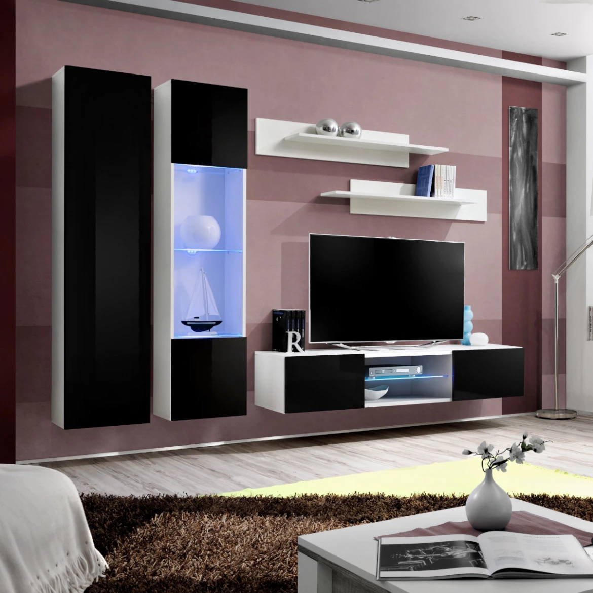 Vitrina Fly 1 vrata 40x29x170 crna/bela