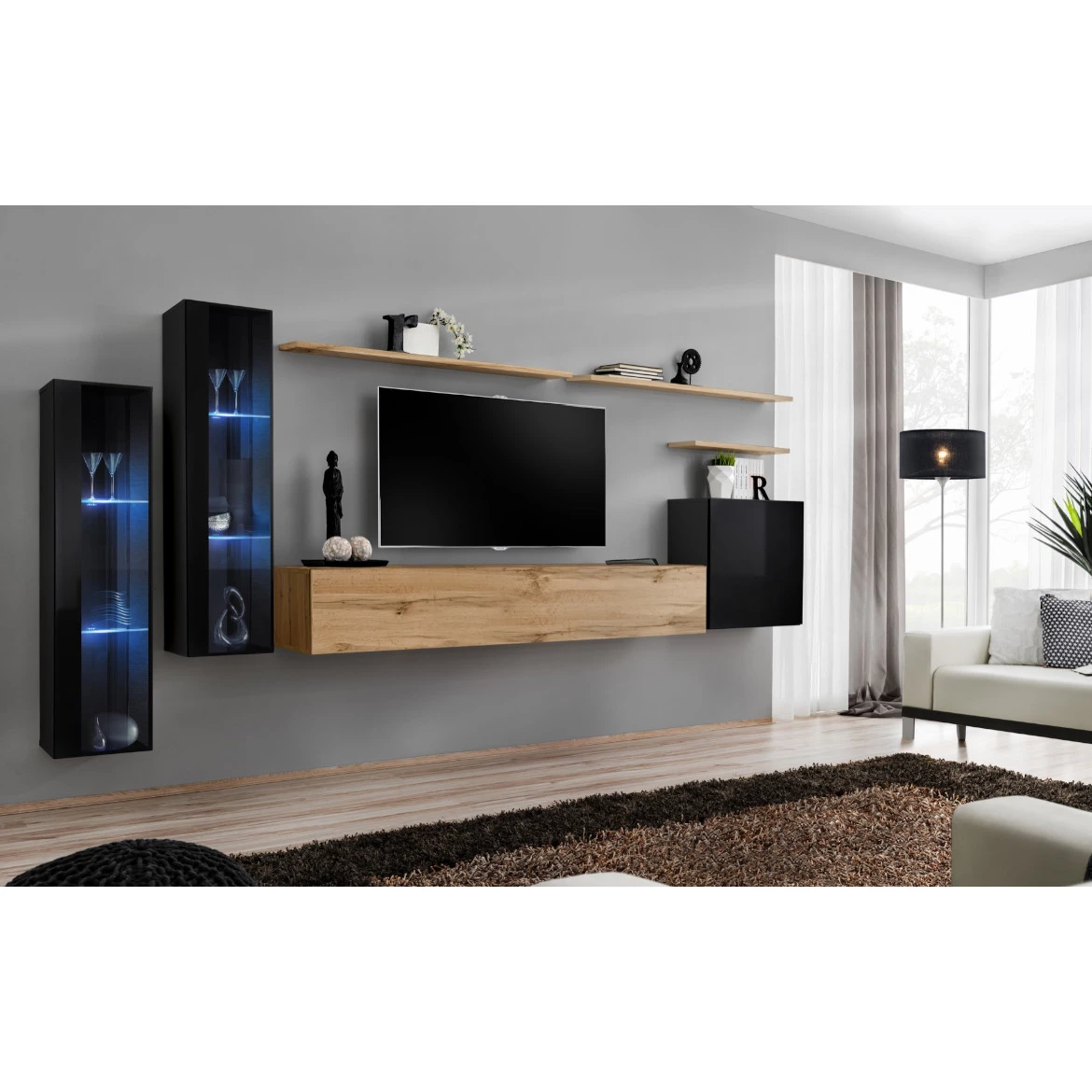 Vitrina Switch 1 vrata+LED 30x30x120 cm crna