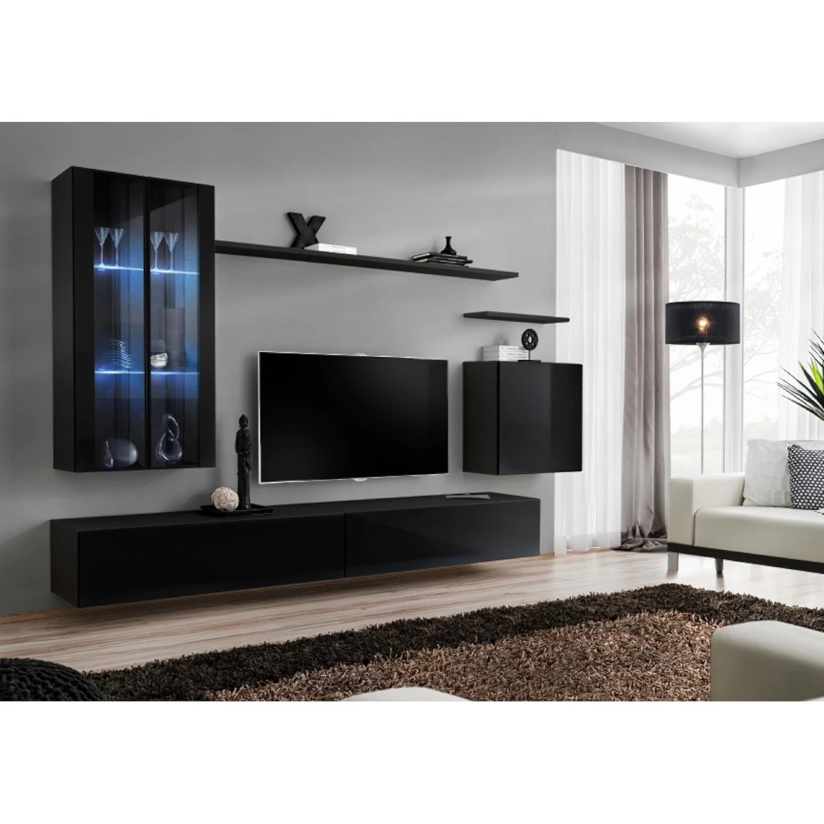 Vitrina Switch 1 vrata+LED 30x30x120 cm crna