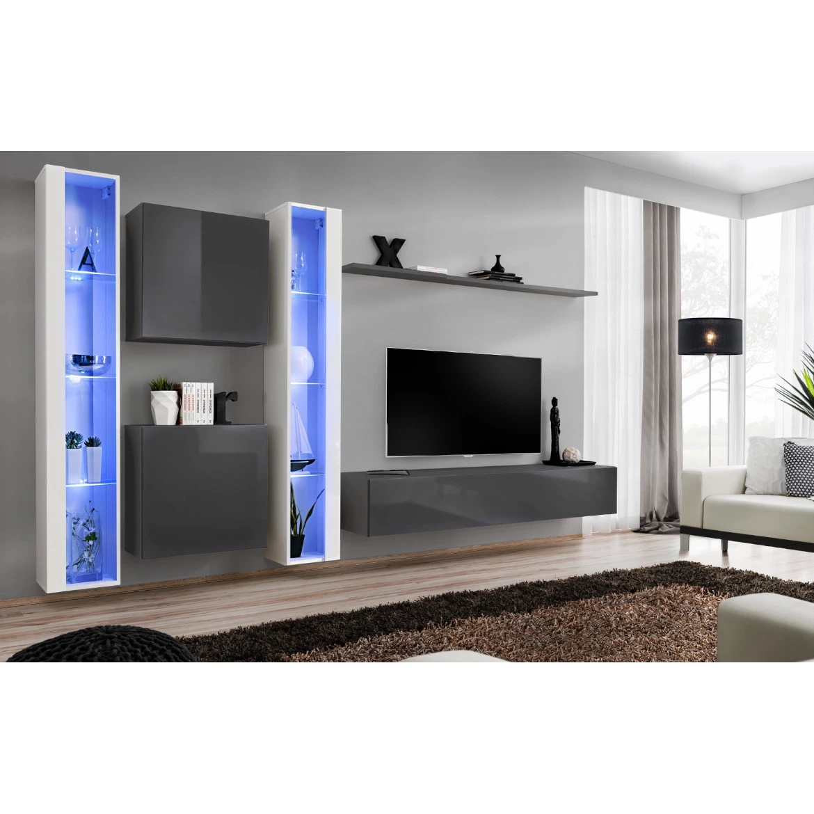 Vitrina Switch 1 vrata+LED 30x30x180 cm bela