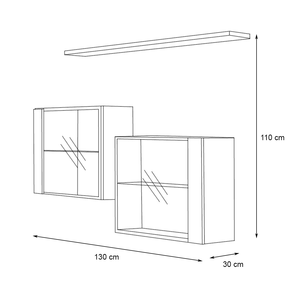 Switch 2 viseca elementa+LED + polica 110x30x130 natur/sivi