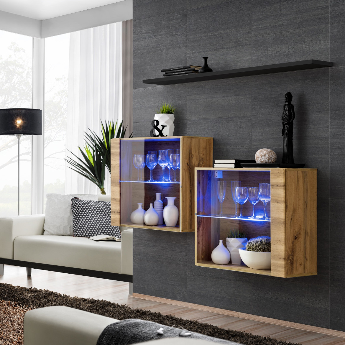 Switch 2 viseca elementa+LED + polica 110x30x130 natur/crni