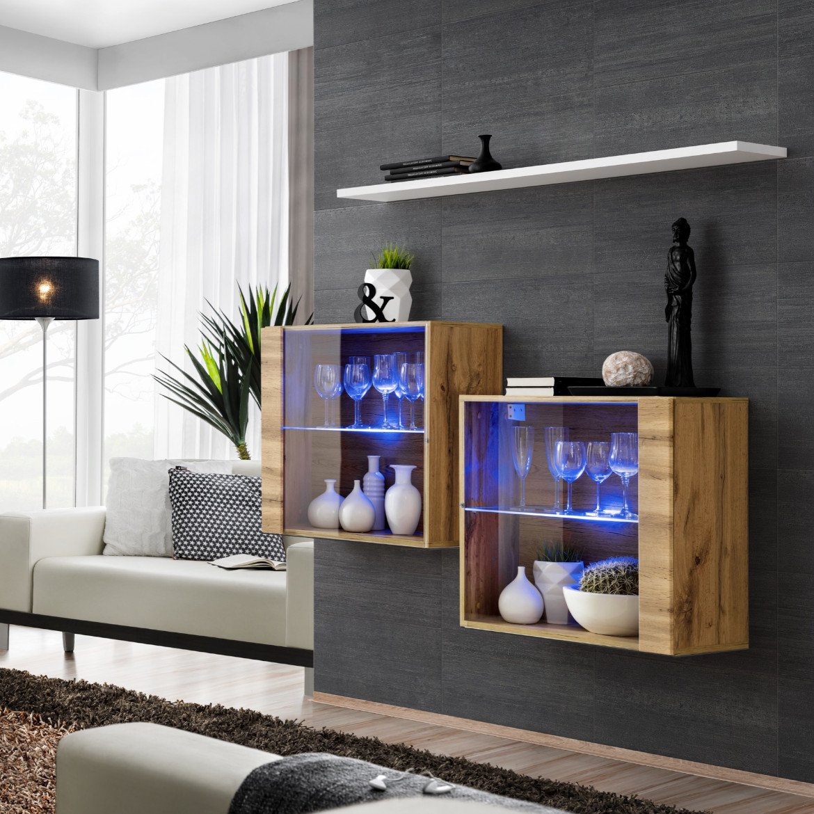 Switch 2 viseca elementa+LED + polica 110x30x130 natur/beli