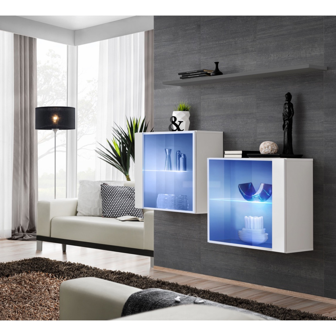 Switch 2 viseca elementa+LED + polica 110x30x130 belo/sivi