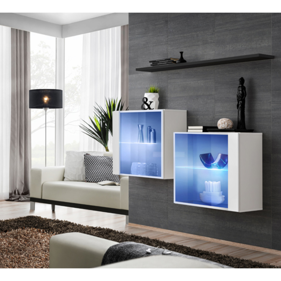 Switch 2 viseca elementa+LED + polica 110x30x130 belo/crni