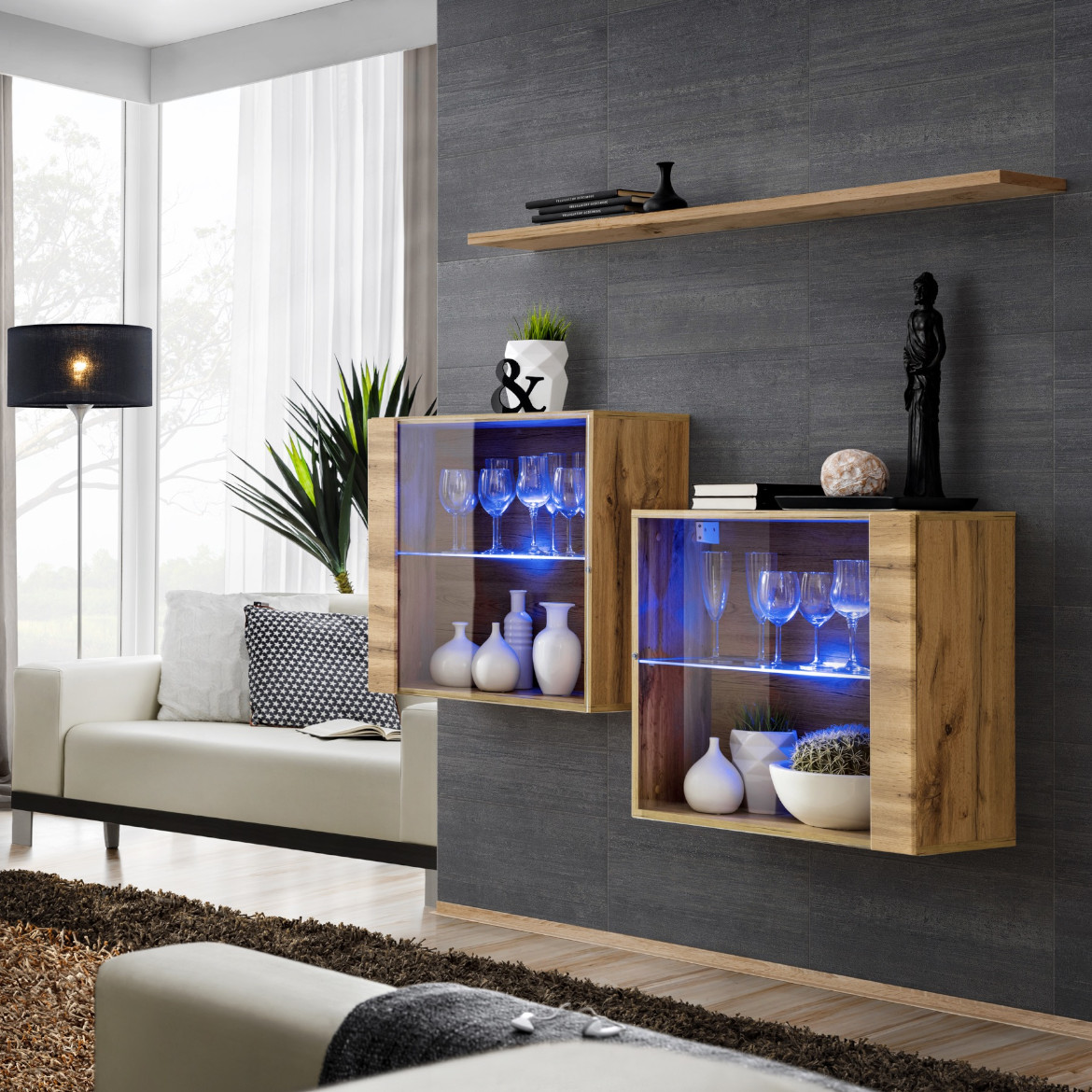 Switch 2 viseca elementa+LED + polica 110x30x130 natur