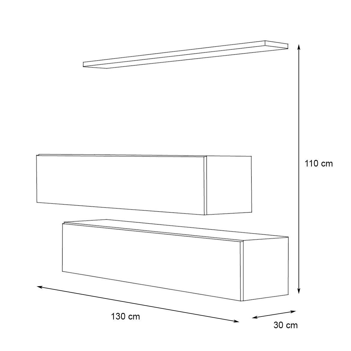 Switch 2 viseca elementa + polica 110x30x130 crno/bela