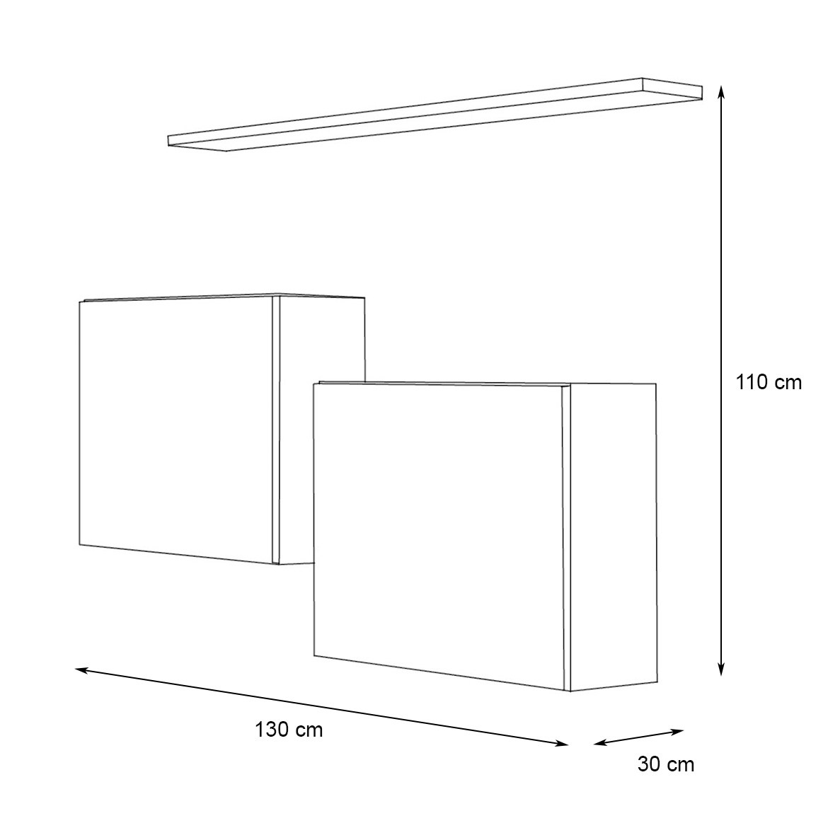 Switch 2 viseca elementa + polica 110x30x130 natur/siva