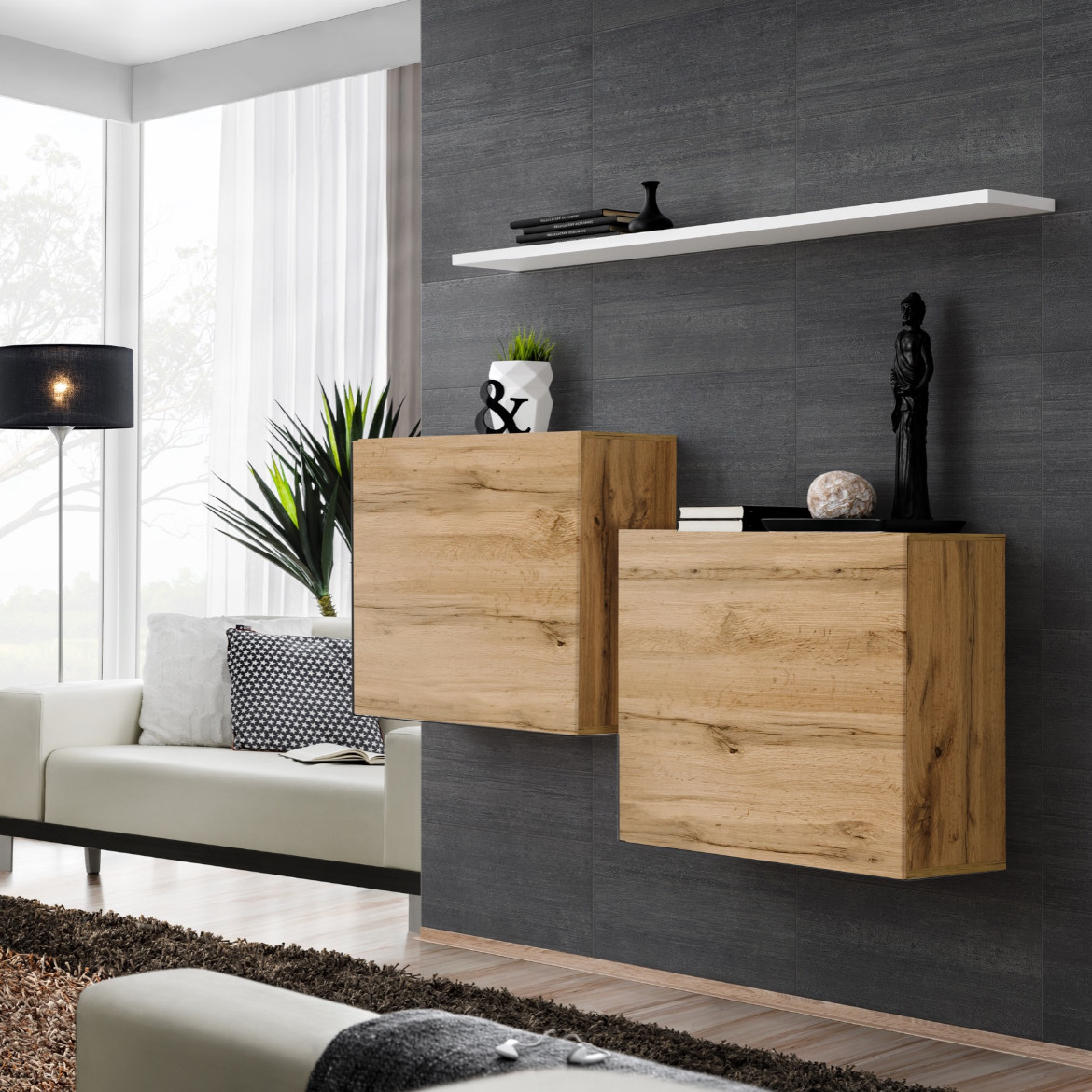 Switch 2 viseca elementa + polica 110x30x130  natur/bela