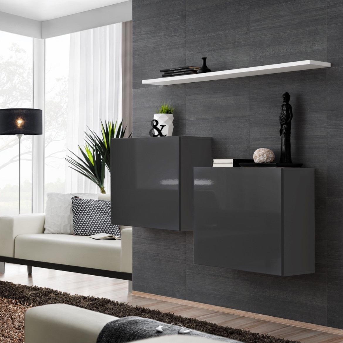 Switch 2 viseca elementa+ polica 110x30x130 sivo/bela