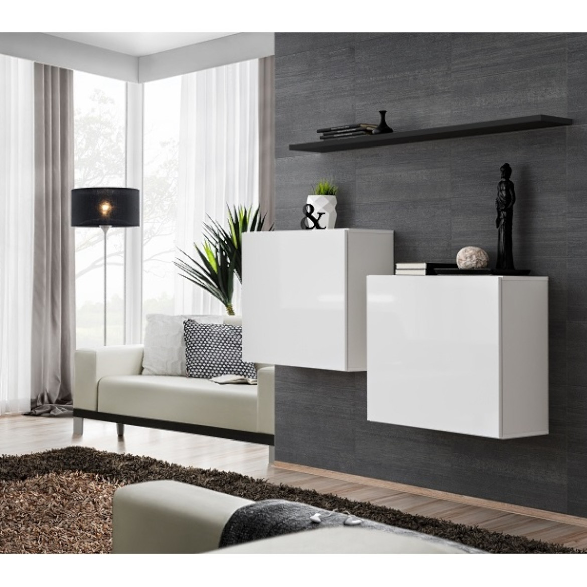 Switch 2 viseca elementa+ polica 110x30x130 belo/crna