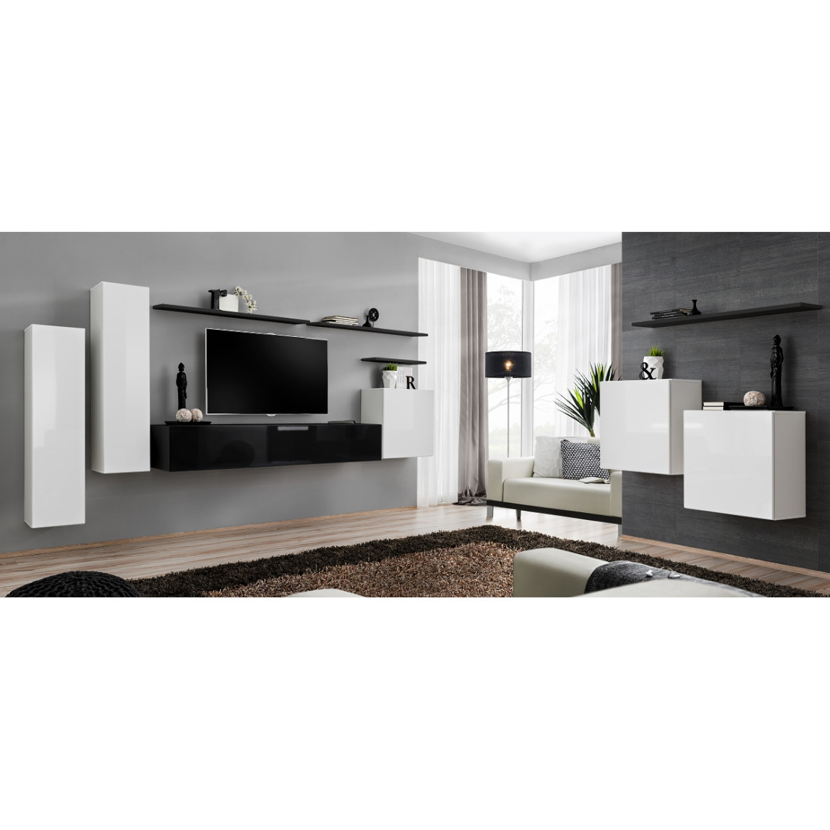 Switch 2 viseca elementa+ polica 110x30x130 belo/crna