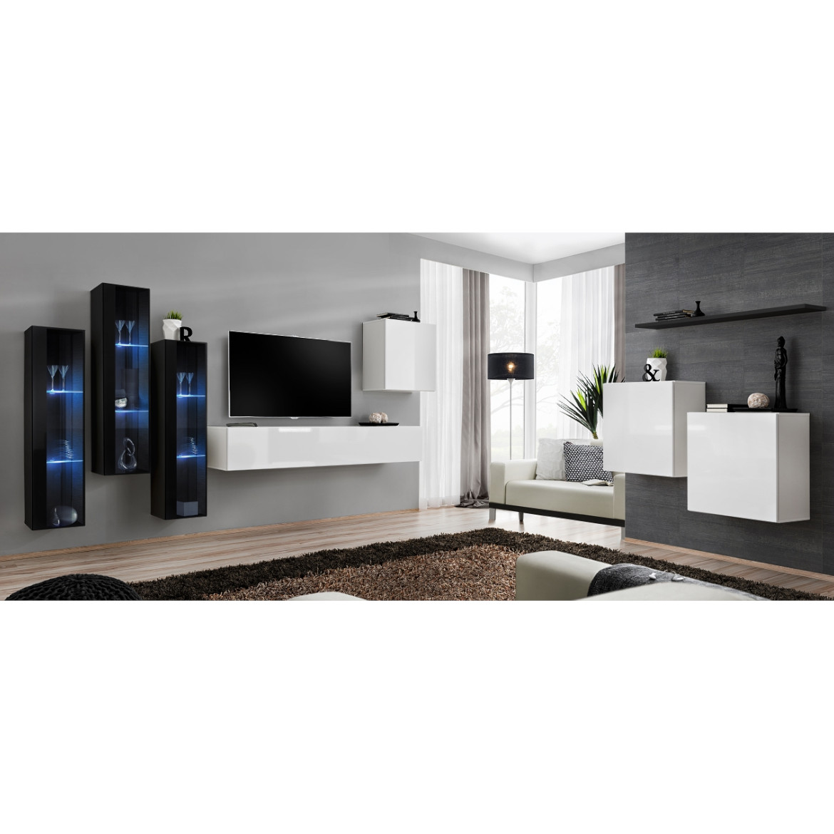 Switch 2 viseca elementa+ polica 110x30x130 belo/crna