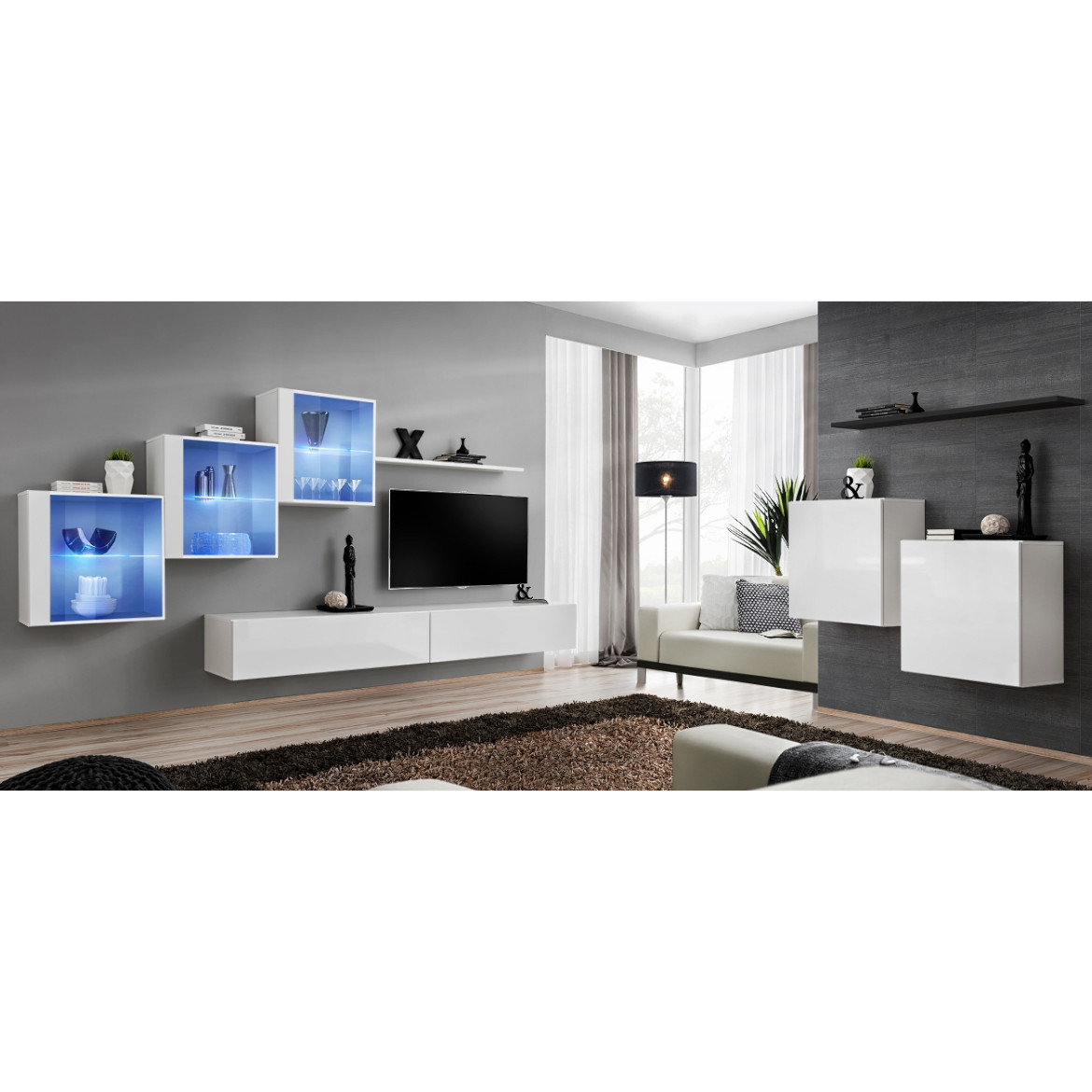 Switch 2 viseca elementa+ polica 110x30x130 belo/crna