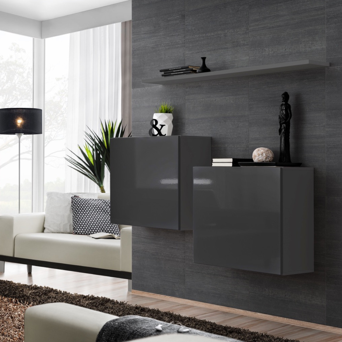 Switch 2 viseca elementa+ polica 110x30x130 siva