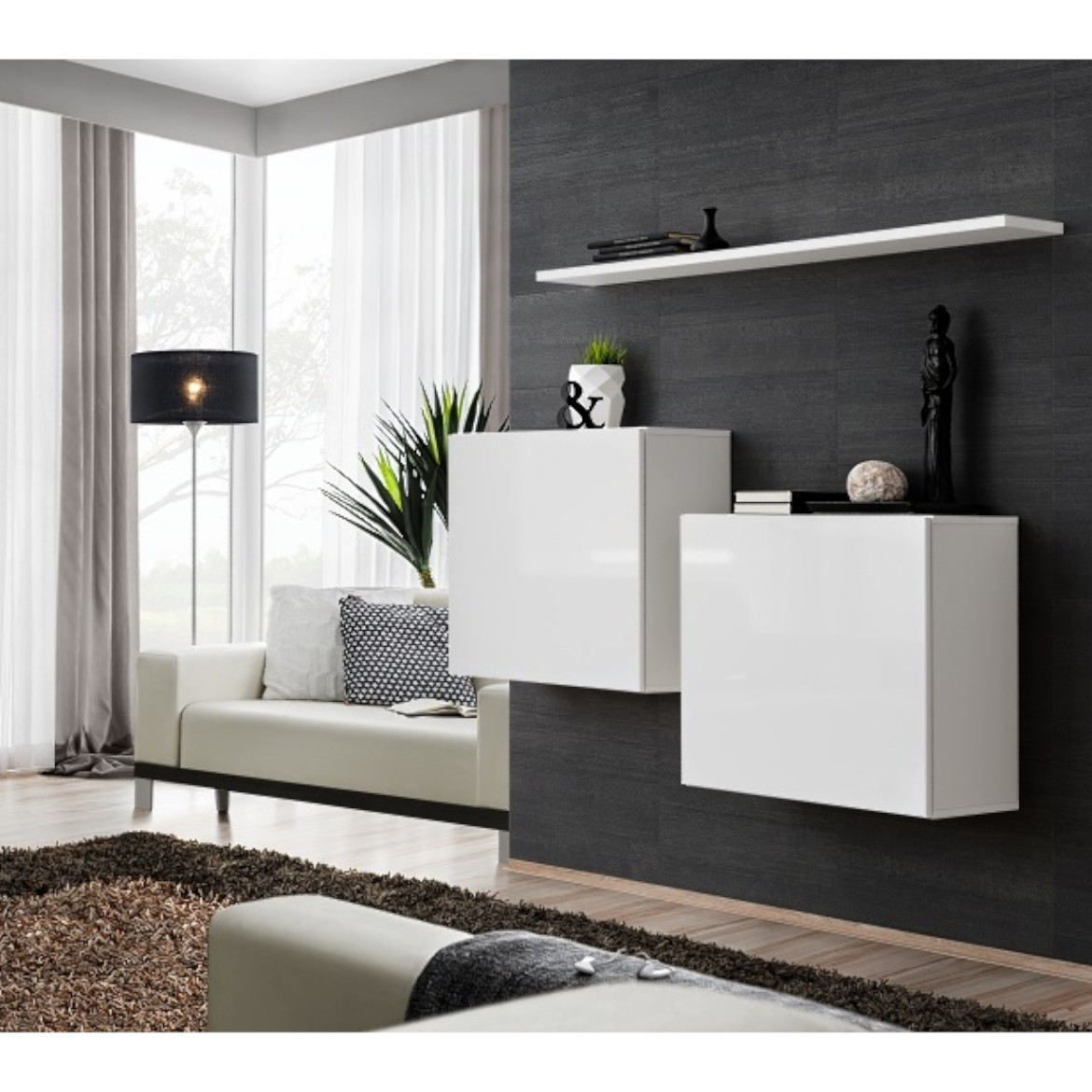Switch 2 viseca elementa+ polica 110x30x130 bela