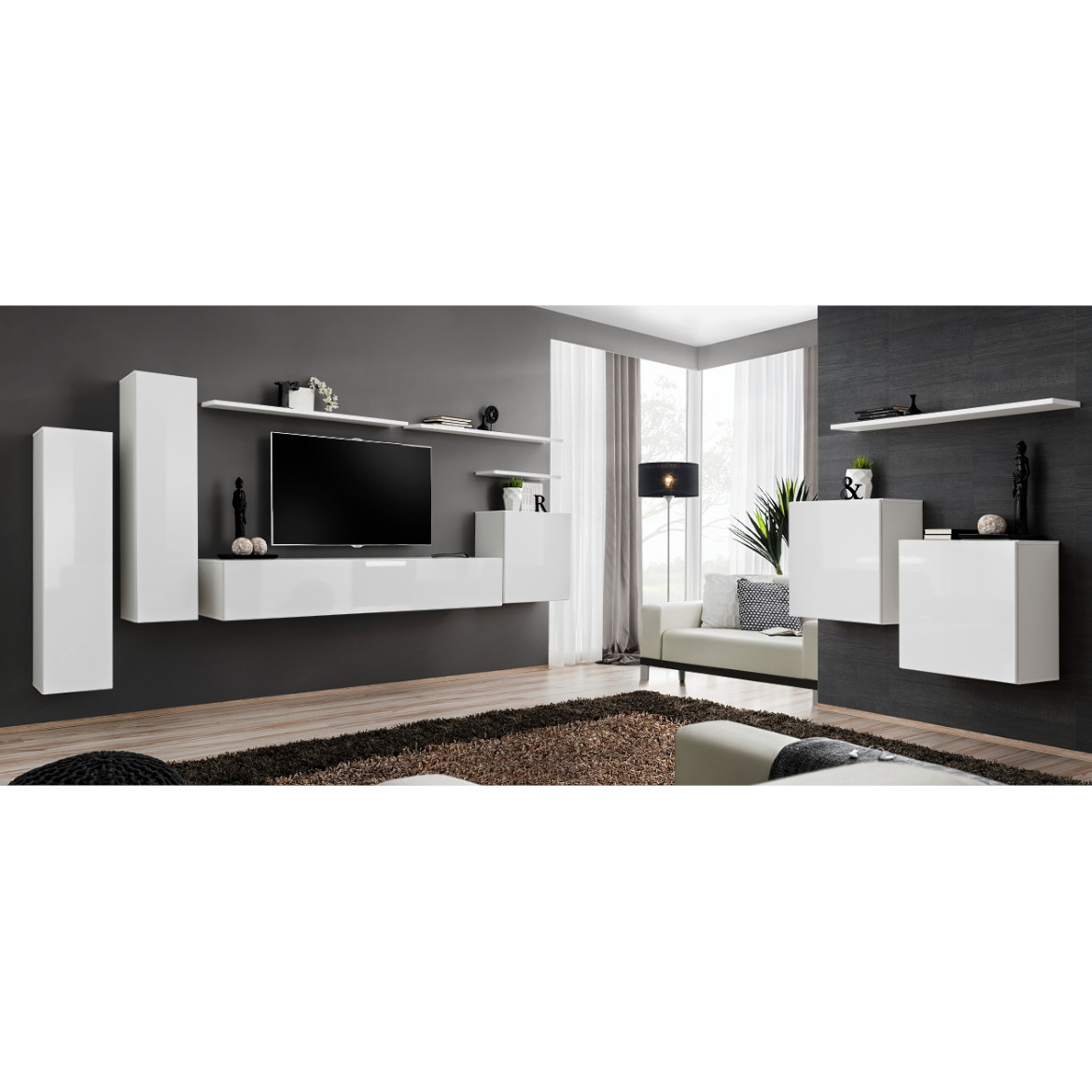 Switch 2 viseca elementa+ polica 110x30x130 bela