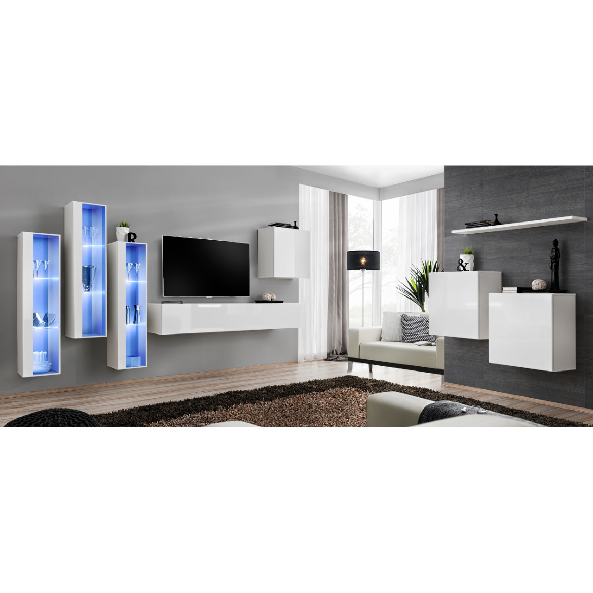 Switch 2 viseca elementa+ polica 110x30x130 bela