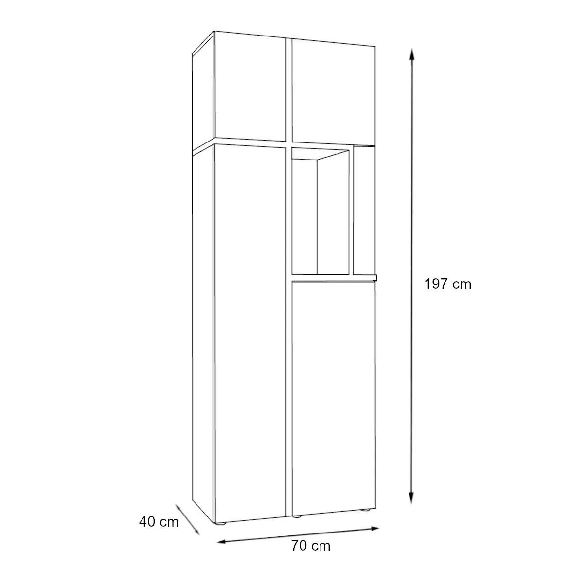 Vitrina Cross 4 vrata+1 otvor 70x40x195 cm bela/tamni hrast