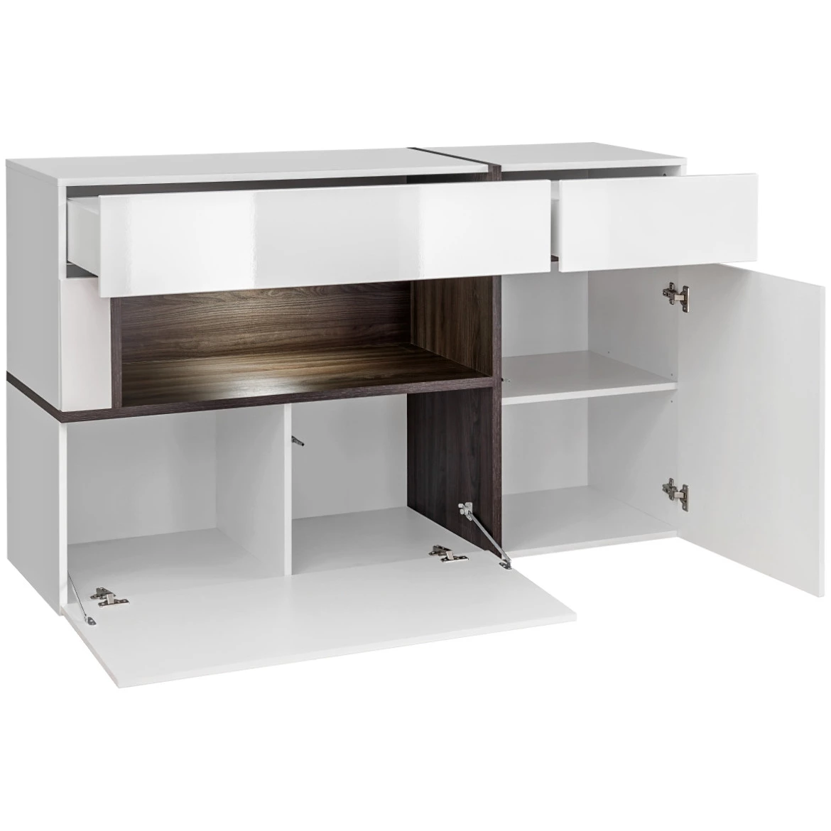 Komoda Cross 2 vrata+3 fioke 150x45x90 cm bela/tamni hrast