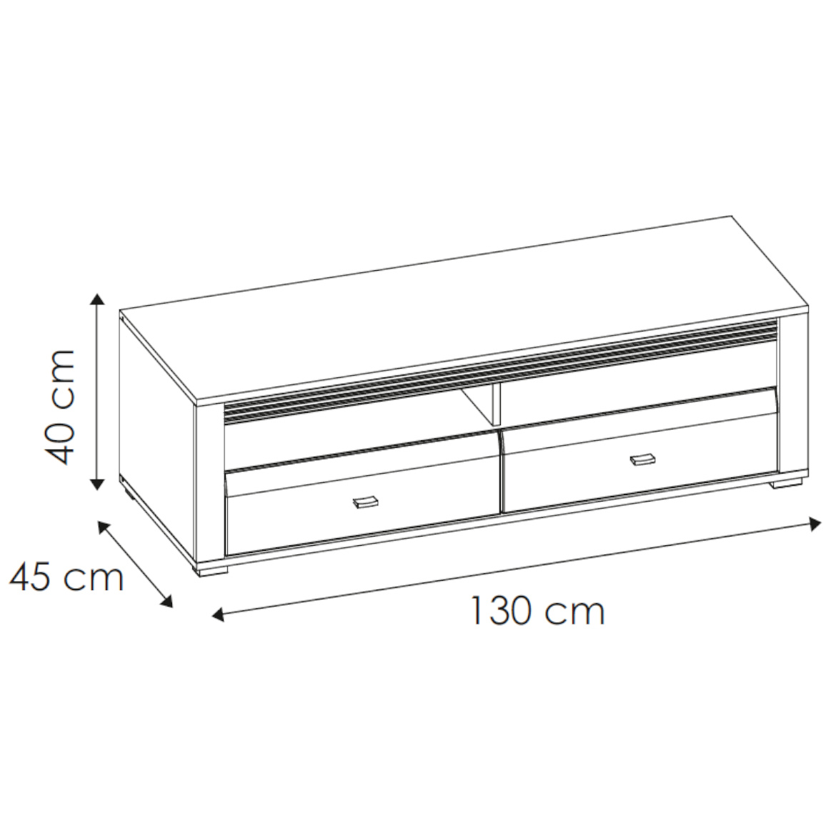 Sevilla TV komoda 2 fioke + 2 otvora 130x42x40 cm sivo/belo sjaj