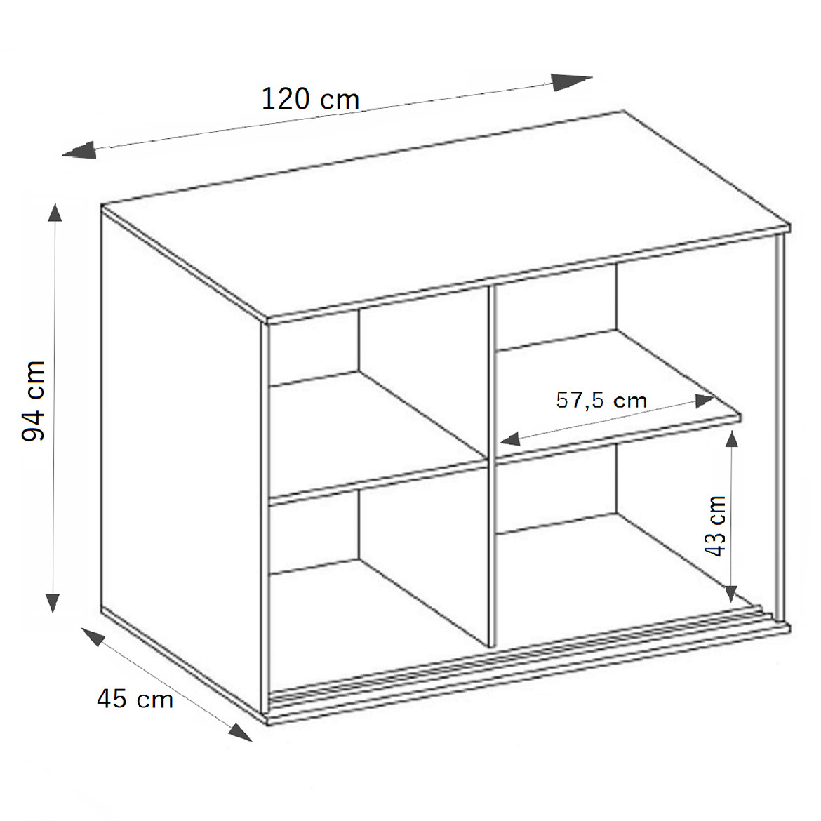 Tablet komoda 2 vrata T1 120x45x94 cm tamni hrast