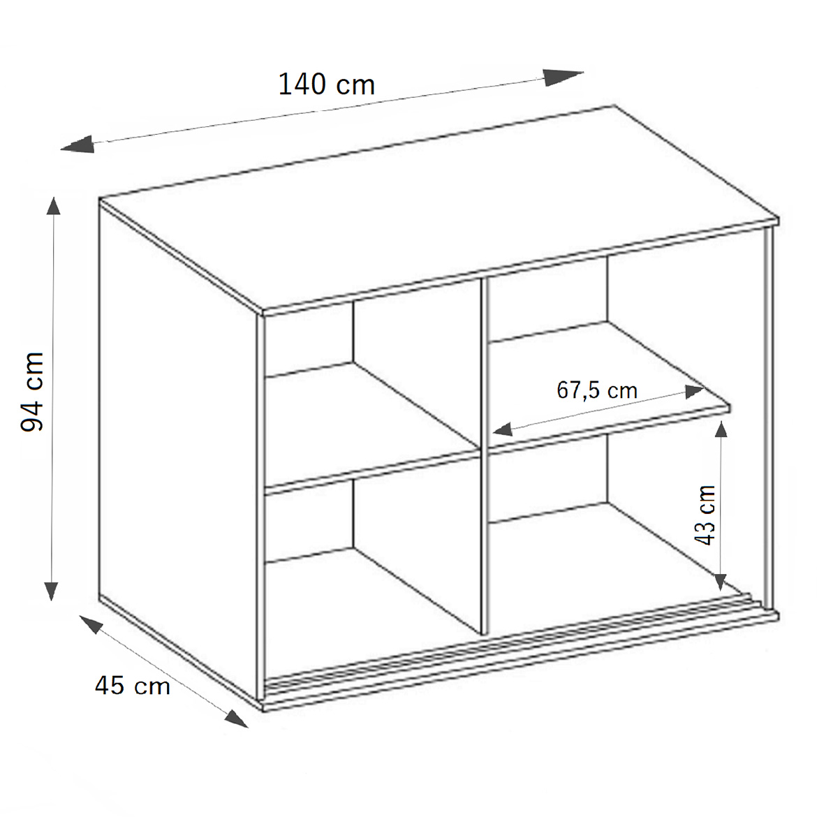 Tablet komoda 2 vrata T6 140x45x94 cm bela