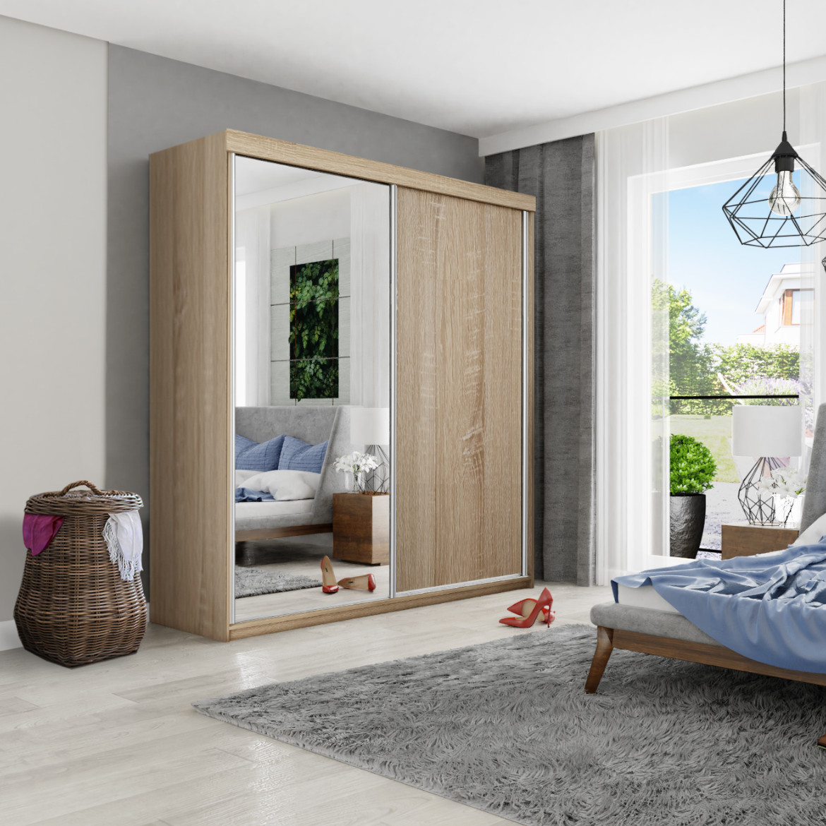 Ormar TOP 2 vrata 150x62x200 natur/ogledalo