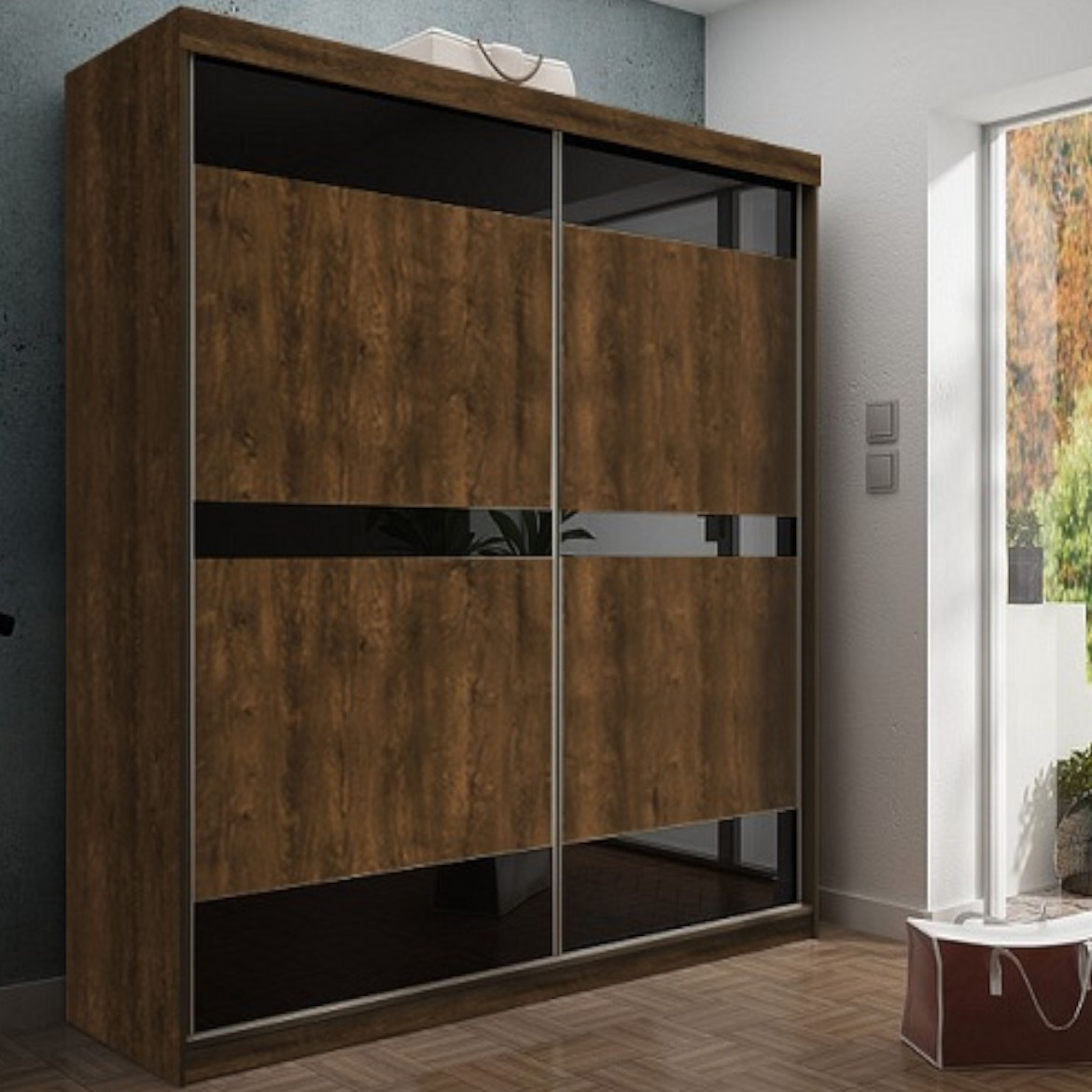 Ormar TOP 2 vrata 200x62x200 tamni hrast/crna