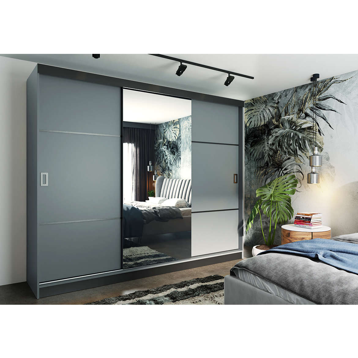 Ormar RETRO 3 vrata 200x59x205 sivi/ogledalo