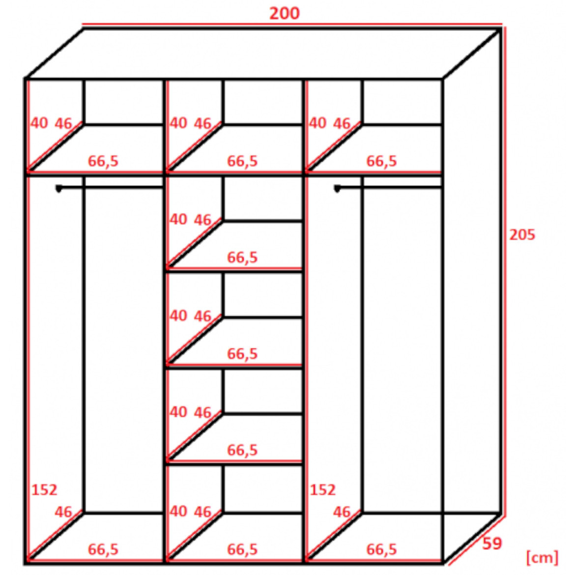 Ormar Bill 3 vrata 200x59x205 tamno sivi/ogledalo